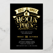 GOLD HOCUS POCUS Halloween Basparty Folie Folie Uitnodiging (Voorkant)