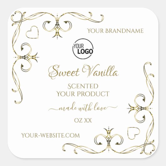 Gold  hoeken Witte Productlabels toevoegen Logo Vierkante Sticker (Voorkant)