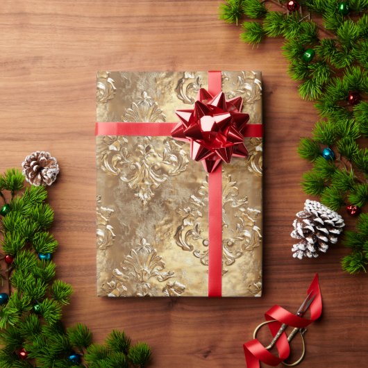 Gold Holiday Christmas Metallic Damask Elegant Cadeaupapier (Feestdagen Geschenken)