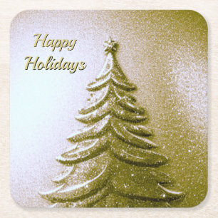 Gold Holiday Christmas Tree Paper Onderzetter