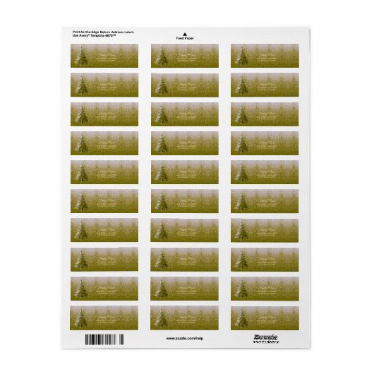Gold Holiday Christmas Tree Retouradreslabel Etiket (Full Sheet)
