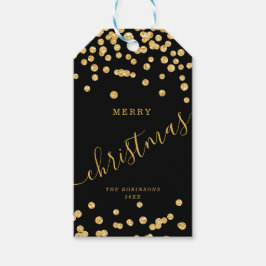 Gold Holiday Kerstmis Glitter Confetti Black Cadeaulabel