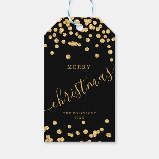 Gold Holiday Kerstmis Glitter Confetti Black Cadeaulabel (Voorkant)