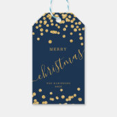 Gold Holiday Kerstmis Glitter Confetti Navy Cadeaulabel (Voorkant)