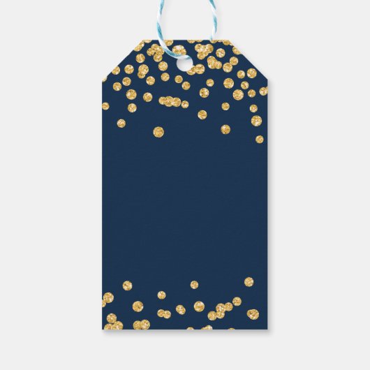 Gold Holiday Kerstmis Glitter Confetti Navy Cadeaulabel (Achterkant)