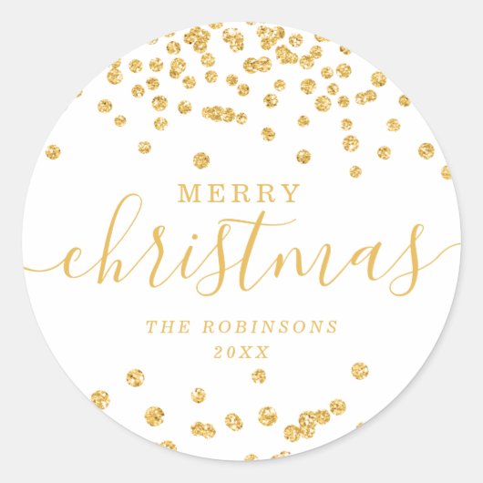 Gold Holiday Kerstmis Glitter Confetti White Ronde Sticker (Voorkant)