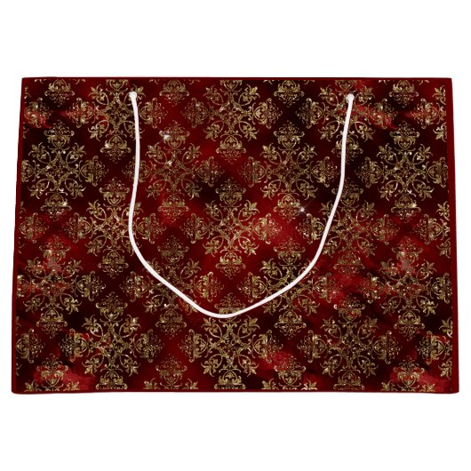 Gold Holiday Kerstmis Metallic Damask Elegant Groot Cadeauzakje (Voorkant)