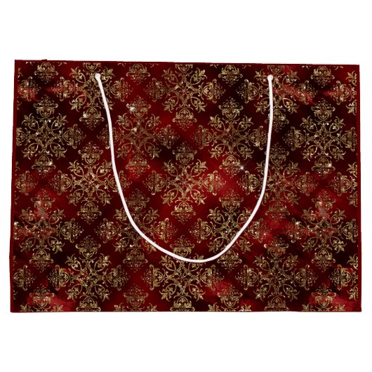 Gold Holiday Kerstmis Metallic Damask Elegant Groot Cadeauzakje (Achterkant)