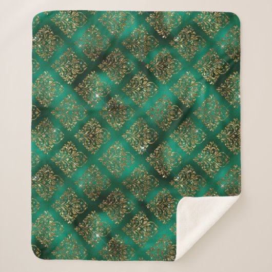 Gold Holiday Kerstmis Metallic Damask Elegant Sherpa Deken (Voorkant)