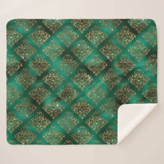 Gold Holiday Kerstmis Metallic Damask Elegant Sherpa Deken (Voorkant (horizontaal))