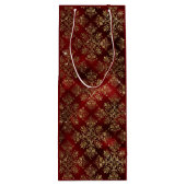 Gold Holiday Kerstmis Metallic Damask Elegant Wijn Cadeautas (Achterkant)