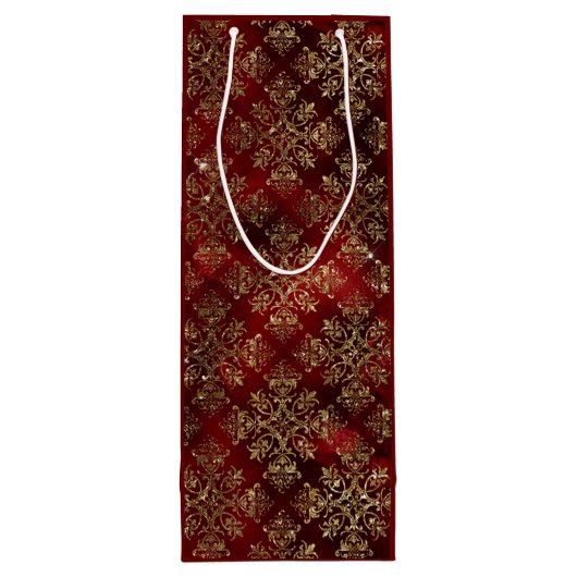 Gold Holiday Kerstmis Metallic Damask Elegant Wijn Cadeautas (Achterkant)