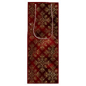 Gold Holiday Kerstmis Metallic Damask Elegant Wijn Cadeautas (Voorkant)
