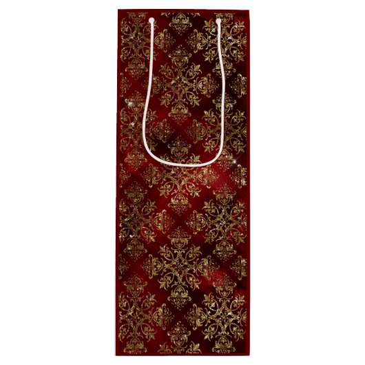 Gold Holiday Kerstmis Metallic Damask Elegant Wijn Cadeautas (Voorkant)