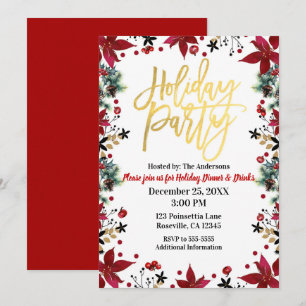 Gold Holiday Party Poinsettia Floral kerstmis Kaart