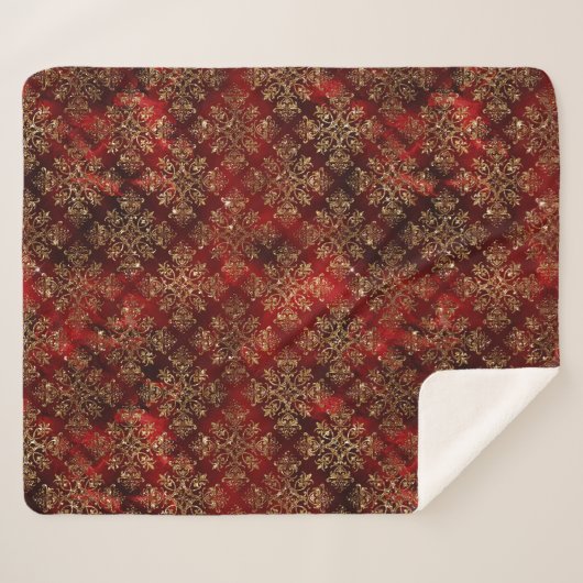 Gold Holiday Red Kerstmis Metallic Damask Elegant Sherpa Deken (Voorkant (horizontaal))