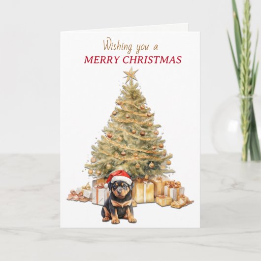 Gold Holiday Tree Rottweiler Puppy Christmas Kaart (Voorkant)