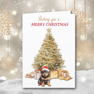 Gold Holiday Tree Rottweiler Puppy Christmas Kaart