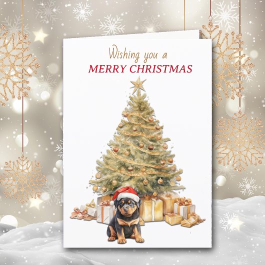 Gold Holiday Tree Rottweiler Puppy Christmas Kaart