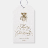 Gold Holly Berry Boeket Romantisch Vrolijk Kerstfe Cadeaulabel (Voorkant)