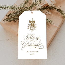 Gold Holly Berry Boeket Romantisch Vrolijk Kerstfe Cadeaulabel