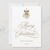 Gold Holly Berry Bouquet Romantische Kerstfoto Feestdagenkaart (Voorkant)