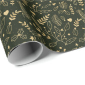 Gold Holly en Emerald Green Holiday Cadeaupapier (Rol Hoek)