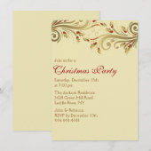 Gold Holly Flourish Kerstfeest Uitnodigen Kaart (Voorkant / Achterkant)