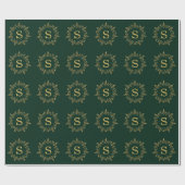 Gold Holly Kerstmis met Monogram Holiday Cadeaupapier (Vlak)