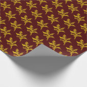 Gold Holly Leaves en Berries op Bourgogne Cadeaupapier (Hoek)