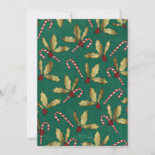 Gold Holly Leaves Red Berries Candy Cane Green Kaart (Achterkant)