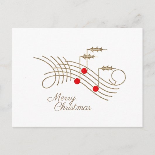Gold Holly Muzieknoten Kerstmis Feestdagenkaart (Voorkant)