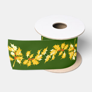 Gold Holly op groen Satijnen Lint