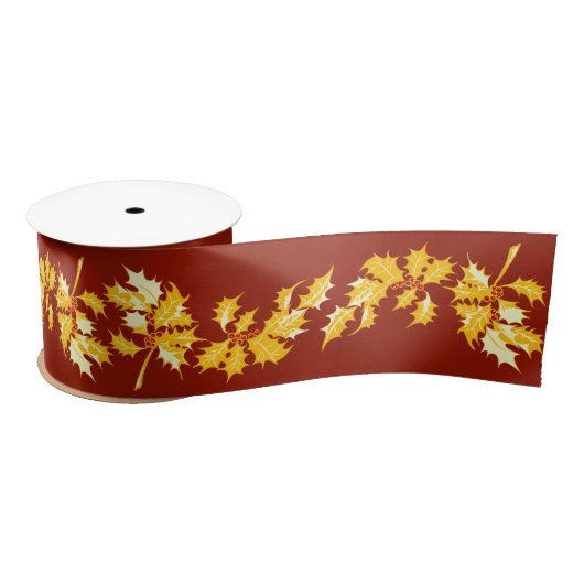Gold Holly op rood Satijnen Lint (Spoel)