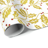 Gold Holly Uw achtergrondkleur Cadeaupapier (Rol Hoek)