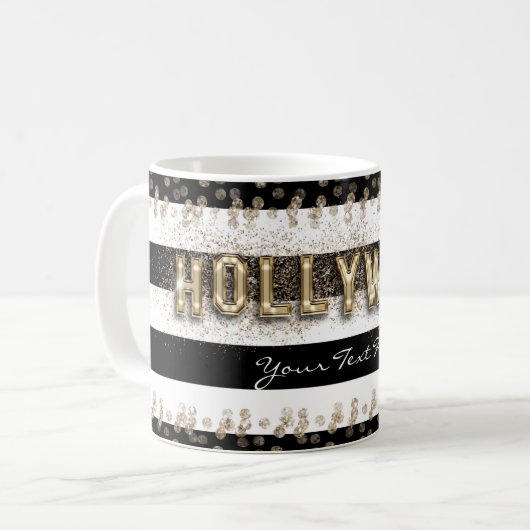 Gold Hollywood Black & White Stripes Coffee Mok (Voorkant links)