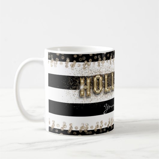 Gold Hollywood Black & White Stripes Coffee Mok (Links)