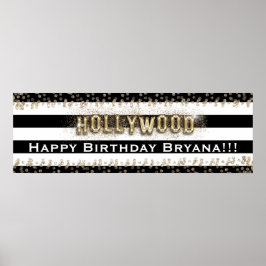 Gold Hollywood Black & White Stripes Custom Banner Poster