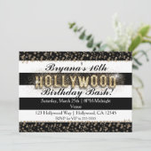 Gold Hollywood Black & White Stripes Uitnodigingen (Staand voorkant)