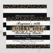 Gold Hollywood Black & White Stripes Uitnodigingen (Voorkant / Achterkant)