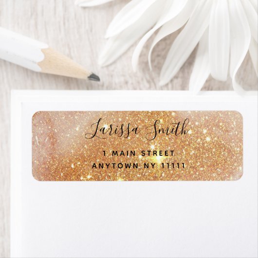 Gold Holographic Glitter Chic Return Address Label (Insitu)