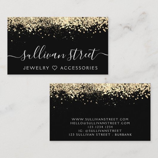 Gold Holographic Glitter Jewelry Boutique Visitekaartje (Voorkant / Achterkant)