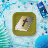 Gold Holy Bible with Black Cross Religious Papieren Bordje (Feest)