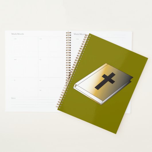 Gold Holy Bible with Black Cross Religious Planner (Display)