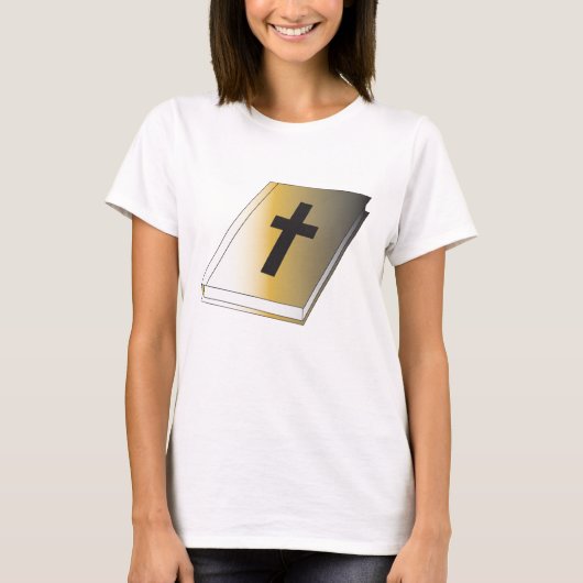 Gold Holy Bible with Black Cross Religious T-shirt (Voorkant)