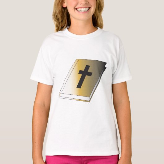 Gold Holy Bible with Black Cross Religious T-shirt (Voorkant)