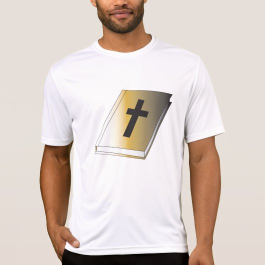 Gold Holy Bible with Black Cross Religious T-shirt (Voorkant)