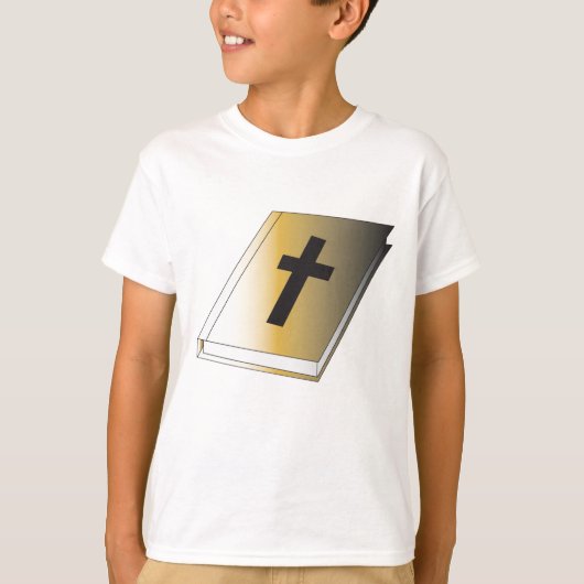 Gold Holy Bible with Black Cross Religious T-shirt (Voorkant)