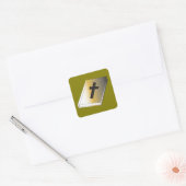 Gold Holy Bible with Black Cross Religious Vierkante Sticker (Envelop)