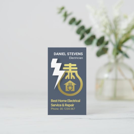 Gold Home Bulb Electrical Lightning Electrice Visitekaartje (Staand voorkant)